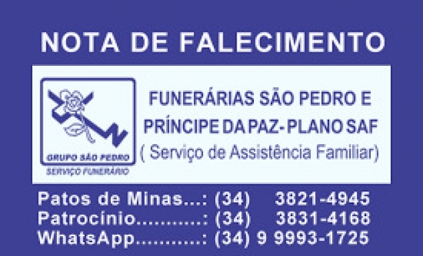 NOTA DE FALECIMENTO GRUPO SÃO PEDRO E PRÍNCIPE DA PAZ